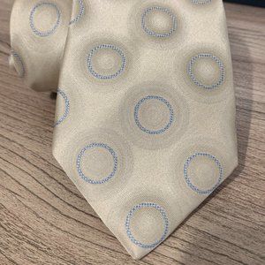TM LEWIN Ivory Blue Circle Geometric Silk Neck Tie